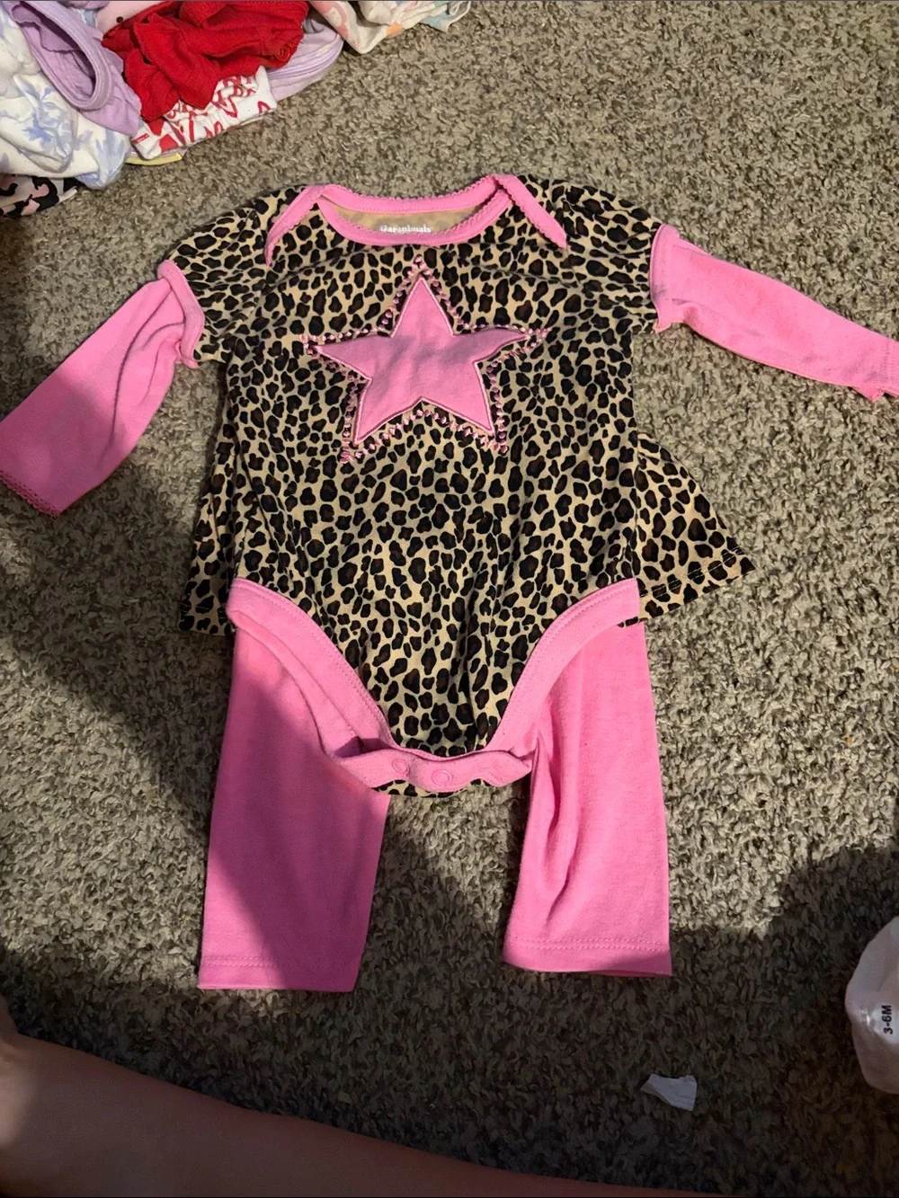 Leopard Star Pink Long-Sleeve Baby One-Piece